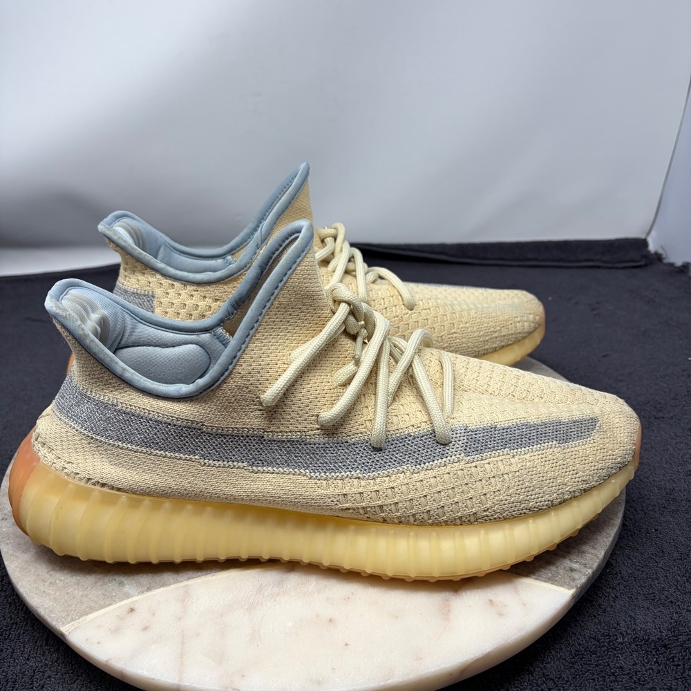 Adidas Yeezy Boost 350 V2 Linen Mens FY5158 Low Top Sneakers 10 Yellow Primeknit